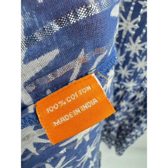 Oliphant Blue White Starburst Metallic Stripe Cotton Tassel Mini Dress Womens M - Picture 5 of 6